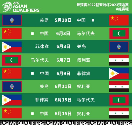 中国对叙利亚足球比赛时间表